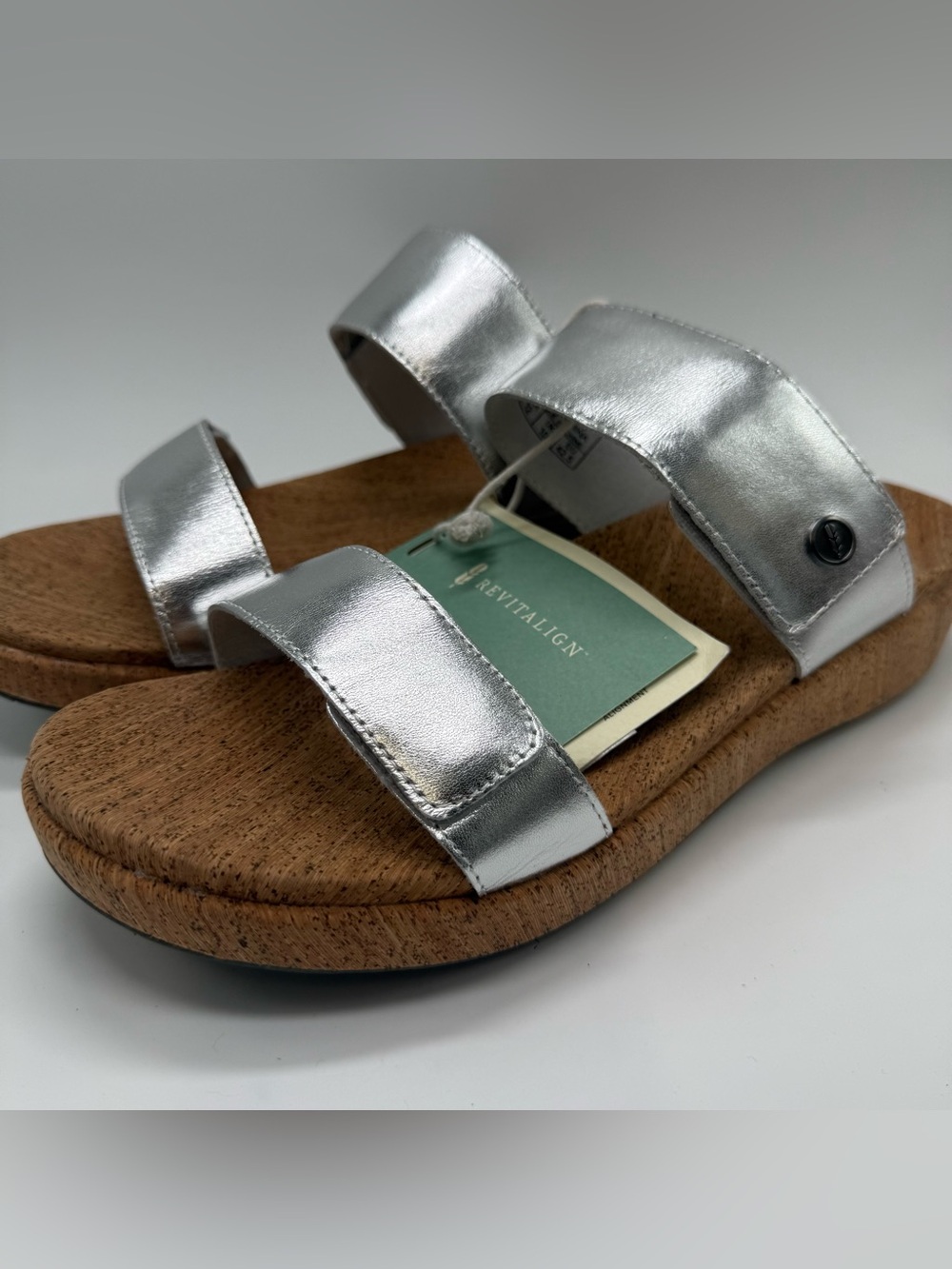 REVITALIGN Silver Metallic Sandbar Slide Sandal Size 12 NEW Vacation Beach